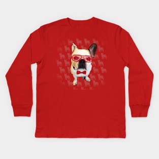 Hipster Frenchie Kids Long Sleeve T-Shirt